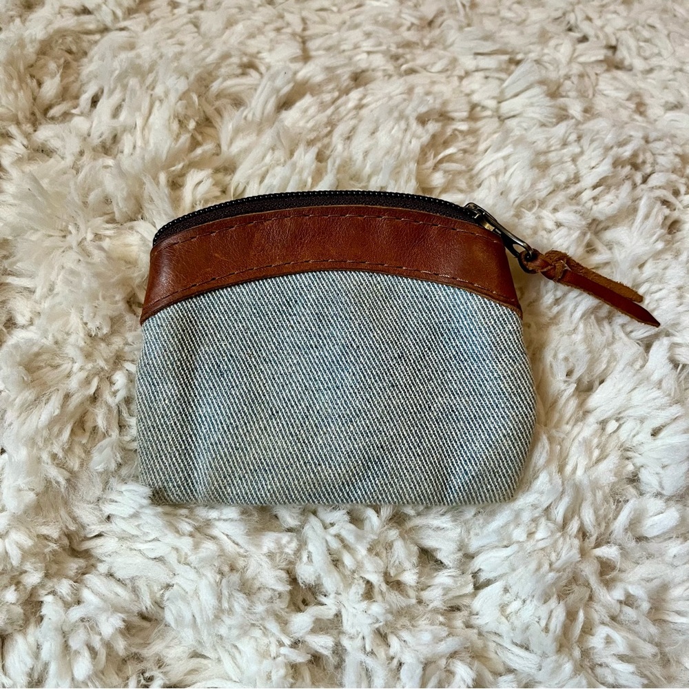 nena & co original ooak leather artisan denim coin purse bag